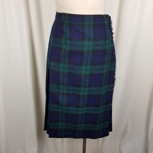 Vintage Aljean Canada Pleated 100% Wool Tartan Plaid Kilt Wrap Skirt Womens 28in